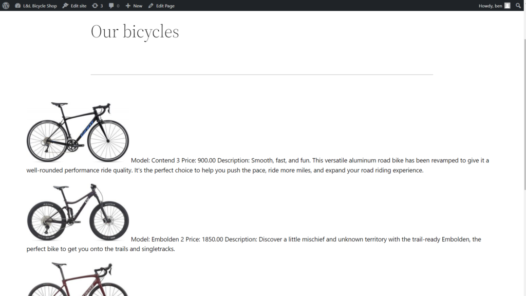 Bicycle template output